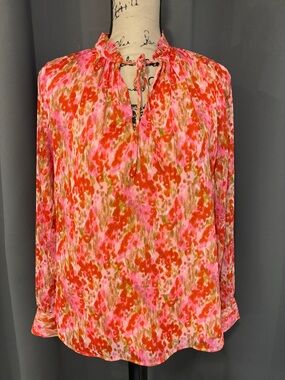 H&M Pink and Red Floral Tie-Front Blouse